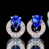 14k Gold 2.38 Ctw Natural Sapphire & Diamond Earrings