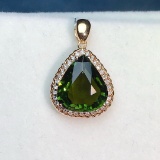 14k Gold 4.35 Ct Natural Tourmaline & Diamond Pendant