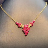 14k Gold 6.62 Ct Natural Ruby & Diamond & Sapphire Necklace