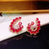 14k Gold 7.45 Ct Vivid Red Natural Ruby & Diamond Earrings
