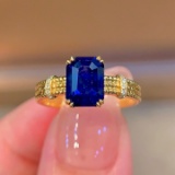 14k Gold 2.08 Ctw Vivid Blue Natural Sapphire & Diamond Ring