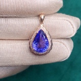 14k Gold 4.03 Ctw Natural Tanzanite & Diamond Pendant