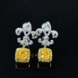 14k Gold 0.83 Ct Natural Yellow Diamond & Diamond Earrings