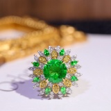 14k Gold 4.30 Ctw Vivid Green Natural Tsavorite & Diamond Ring/pendant
