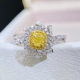 14k Gold 0.55 Ctw Natural Yellow Diamond & Diamond Ring