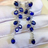 14k Gold 5.92 Ctw Vivid Blue Natural Sapphire & Sapphire Earrings