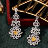 14k Gold 1.70 Ctw Natural Yellow Diamond & Diamond Earrings