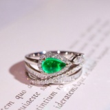 14k Gold 1.59 Ctw Vivid Green Natural Emerald & Diamond Ring