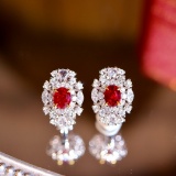 14k Gold 2.20 Ctw Natural Ruby & Diamond Earrings