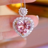 14k Gold 6.09 Ctw Natural Morganite & Diamond Pendant