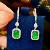 14k Gold 4.07 Ctw Vivid Green Natural Emerald & Diamond Earrings