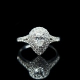 Gia Certified 14k Gold 0.30 Ct Natural E Si1 Pear Diamond Ring