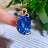 14k Gold 24.13 Ctw Natural Topaz & Diamond Pendant