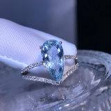 14k Gold 2.97 Ct Natural Aquamarine & Diamond Ring