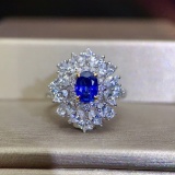 14k Gold 1.18 Ctw Vivid Blue Natural Sapphire & Diamond Ring