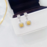 14k Gold 0.80 Ctw Natural Yellow Diamond & Diamond Earrings