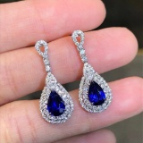 14k Gold 1.94 Ctw Natural Sapphire & Diamond Earrings