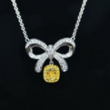14k Gold 0.37 Ct Natural Yellow Diamond & Diamond Necklace