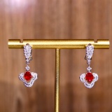 14k Gold 1.75 Ctw Vivid Red Natural Ruby & Diamond Earrings
