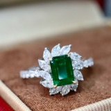 14k Gold 1.99 Ctw Vivid Green Natural Emerald & Diamond Ring
