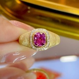 14k Gold 1.21 Ctw Natural Padparadscha Sapphire & Diamond Ring