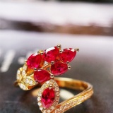14k Gold 1.14 Ctw Vivid Red Natural Ruby & Diamond Ring