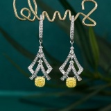 14k Gold 0.97 Ctw Natural Yellow Diamond & Diamond Earrings