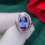 14k Gold 4.57 Ctw Natural Tanzanite & Diamond Ring