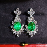 14k Gold 4.88 Ctw Vivid Green Natural Emerald & Diamond Earrings