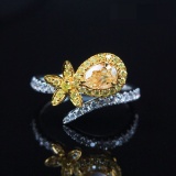 14k Gold 0.42 Ct Natural Yellow Diamond & Diamond Ring