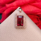 14k Gold 2.98 Ctw Natural Tourmaline & Diamond Pendant