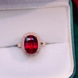 14k Gold 5.46 Ctw Natural Garnet & Diamond Ring