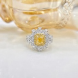 14k Gold 2.00 Ctw Natural Yellow Diamond & Diamond & Cocktail Ring