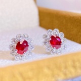 14k Gold 1.00 Ct Vivid Red Natural Ruby & Sapphire Earrings