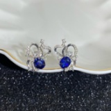 14k Gold 2.03 Ct Natural Sapphire & Diamond Earrings