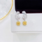 14k Gold 1.00 Ctw Natural Yellow Diamond & Diamond Earrings