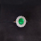 14k Gold 1.77 Ctw Vivid Green Natural Emerald & Diamond Ring