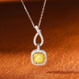 14k Gold 0.60 Ctw Natural Yellow Diamond & Diamond Necklace