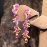 14k Gold 4 Ct Natural Padparadscha Sapphire & Diamond Earrings