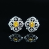 14k Gold 0.22 Ct Natural Yellow Diamond & Diamond Earrings