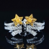 14k Gold 0.35 Ct Natural Yellow Diamond & Diamond Earrings