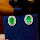 14k Gold 2.69 Ctw Vivid Green Natural Emerald & Diamond Earrings