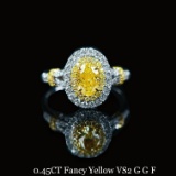 Gia Certified 14k Gold 0.45 Ct Natural Yellow Diamond & Diamond Ring