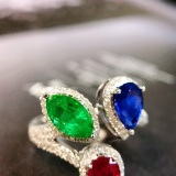14k Gold 2.47 Ctw Natural Ruby & Sapphire & Emerald & Diamond Ring