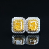 14k Gold 0.59 Ct Natural Yellow Diamond & Diamond Earrings