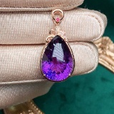 14k Gold 13.60 Ctw Natural Amethyst & Diamond Pendant