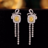 14k Gold 1.26 Ctw Natural Yellow Diamond & Diamond Earrings