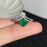14k Gold 1.06 Ct Vivid Green Natural Emerald & Diamond Ring