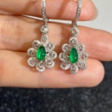 14k Gold 1.74 Ctw Vivid Green Natural Emerald & Diamond Earrings