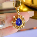 14k Gold 1.58 Ctw Natural Sapphire & Diamond Pendant